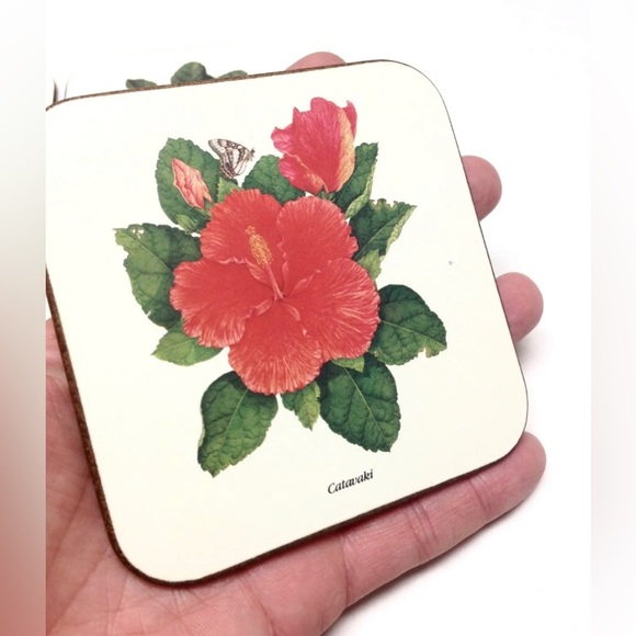 Hawaii Hibiscus Coasters Tropical Flowers Drink Rest Set of 6 - Picture 4 of 7
